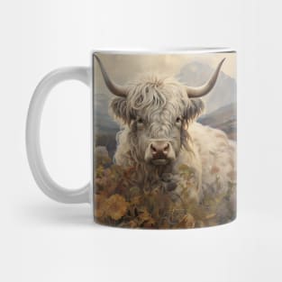 Highland Cattle Wildflowers Retro Art | Vintage-Inspired Landscape with Scottish Cows Mug